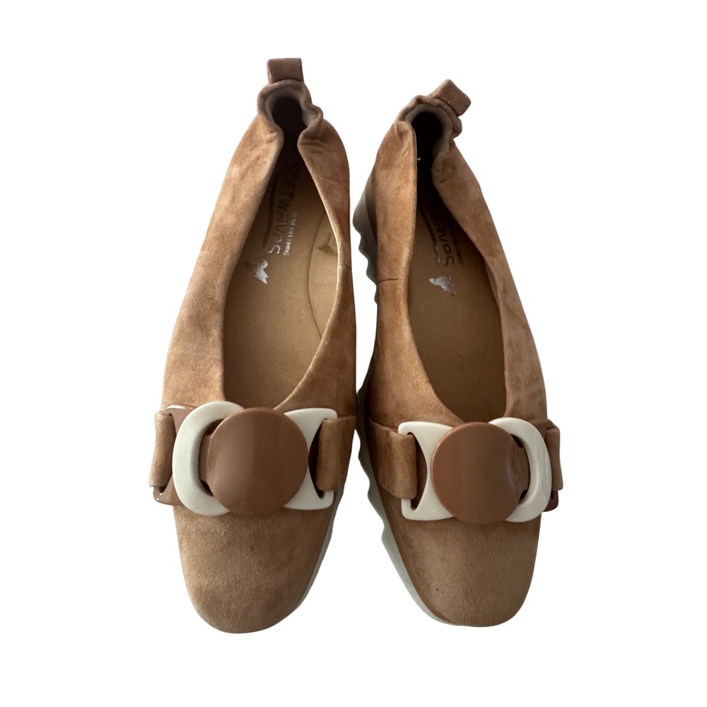 Softwaves Portugal Tan Suede Platform Loafers Buckle 38.5 Brown White Sole